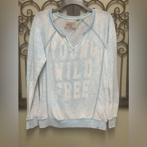 Guess blue washed out vneck sweatshirt